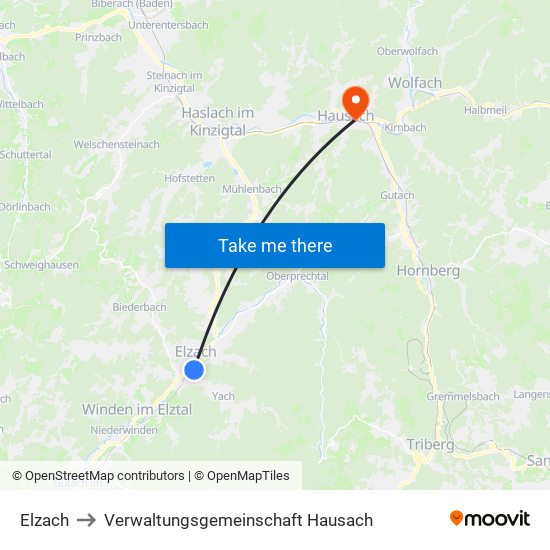 Elzach to Verwaltungsgemeinschaft Hausach map