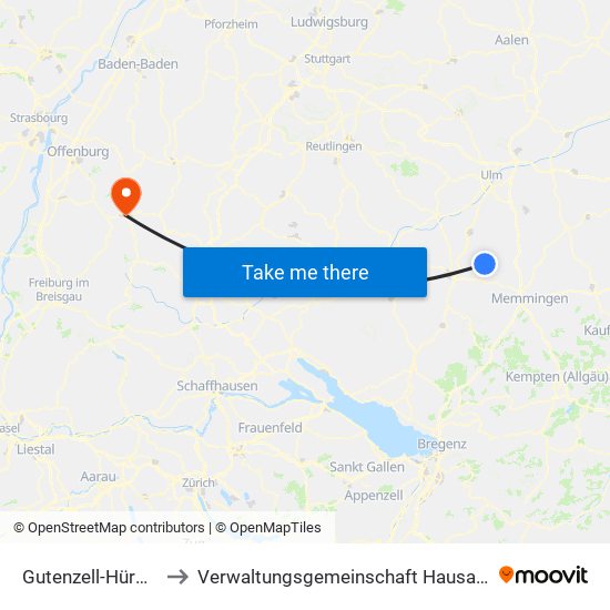Gutenzell-Hürbel to Verwaltungsgemeinschaft Hausach map