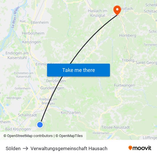 Sölden to Verwaltungsgemeinschaft Hausach map