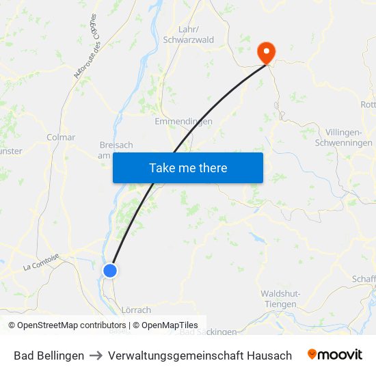 Bad Bellingen to Verwaltungsgemeinschaft Hausach map