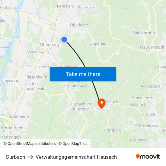 Durbach to Verwaltungsgemeinschaft Hausach map