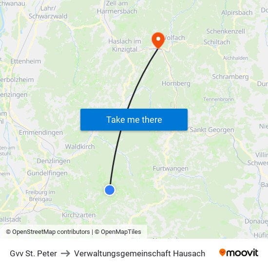Gvv St. Peter to Verwaltungsgemeinschaft Hausach map