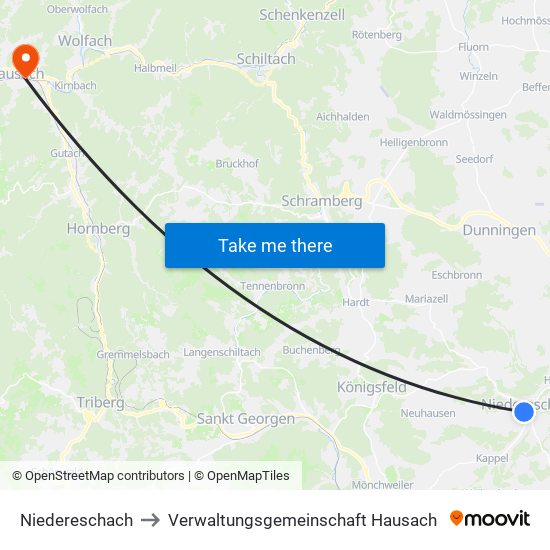 Niedereschach to Verwaltungsgemeinschaft Hausach map