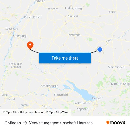 Öpfingen to Verwaltungsgemeinschaft Hausach map