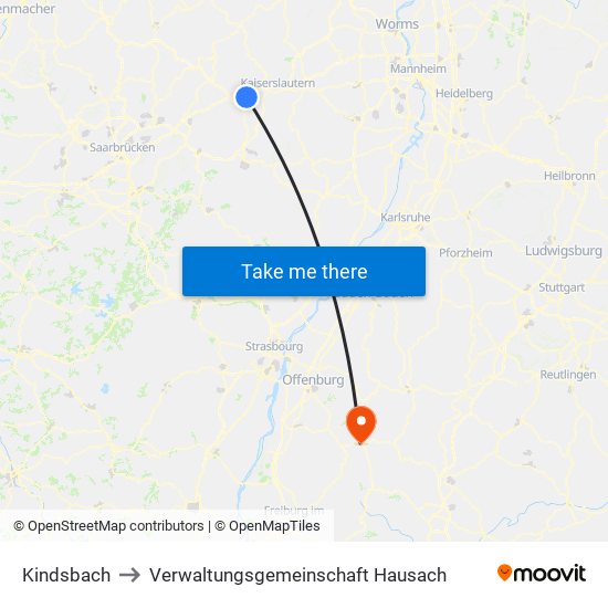 Kindsbach to Verwaltungsgemeinschaft Hausach map