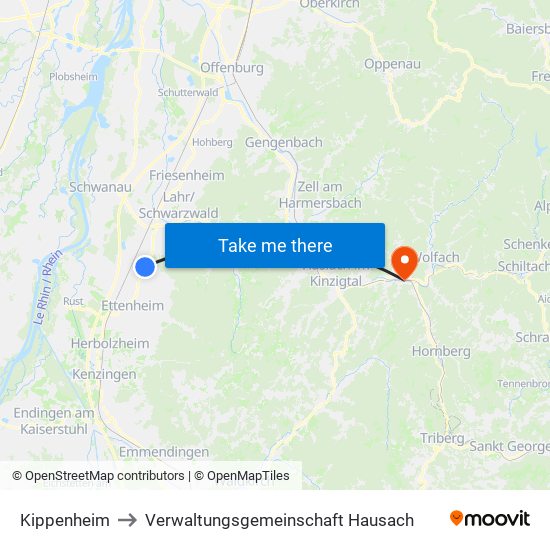 Kippenheim to Verwaltungsgemeinschaft Hausach map
