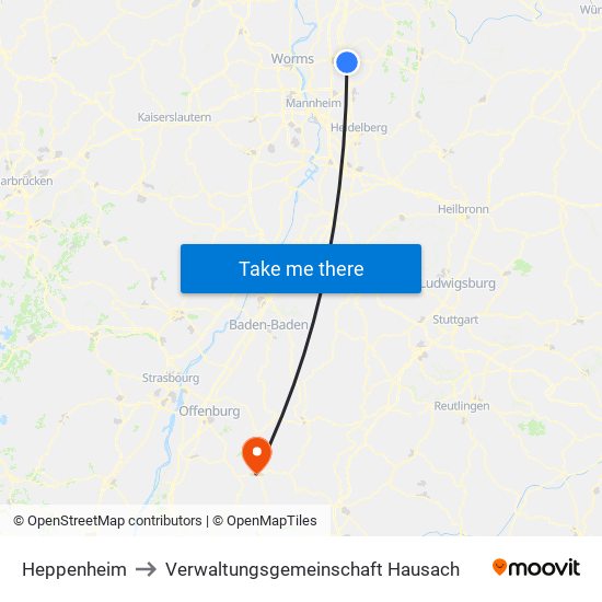 Heppenheim to Verwaltungsgemeinschaft Hausach map