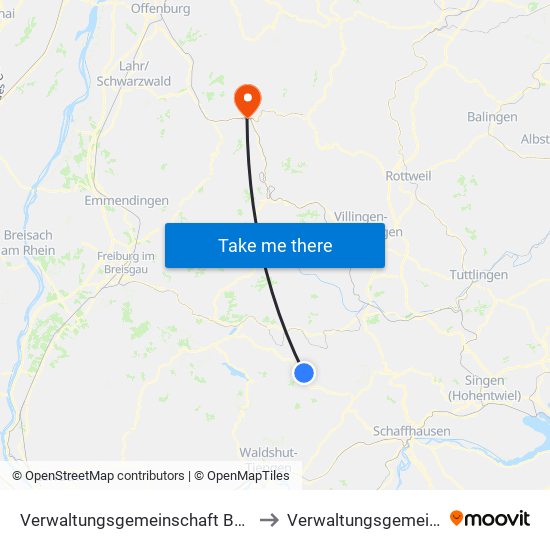 Verwaltungsgemeinschaft Bonndorf Im Schwarzwald to Verwaltungsgemeinschaft Hausach map