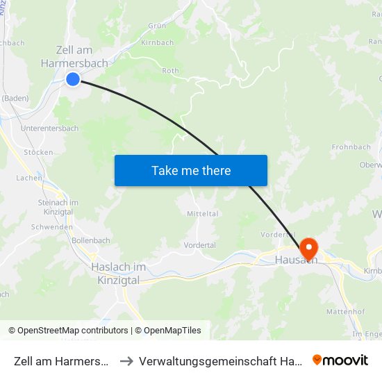 Zell am Harmersbach to Verwaltungsgemeinschaft Hausach map