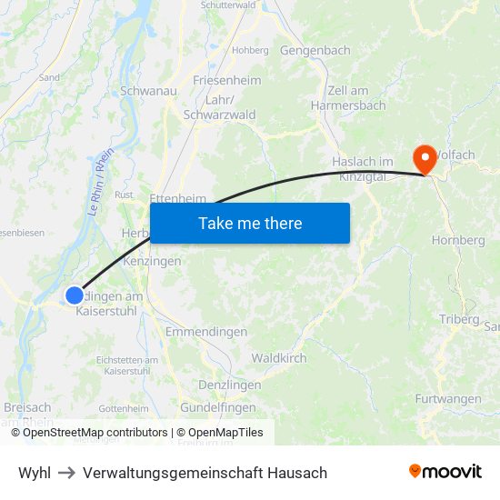 Wyhl to Verwaltungsgemeinschaft Hausach map