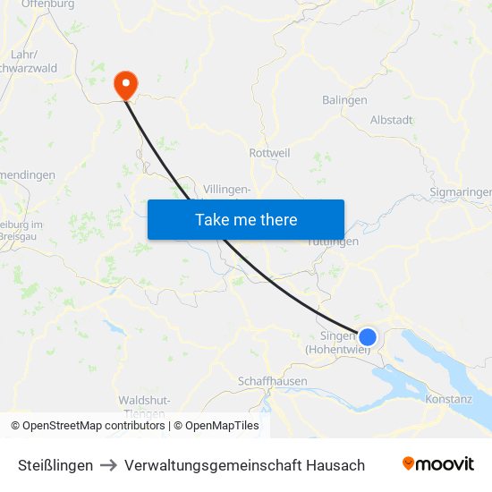 Steißlingen to Verwaltungsgemeinschaft Hausach map