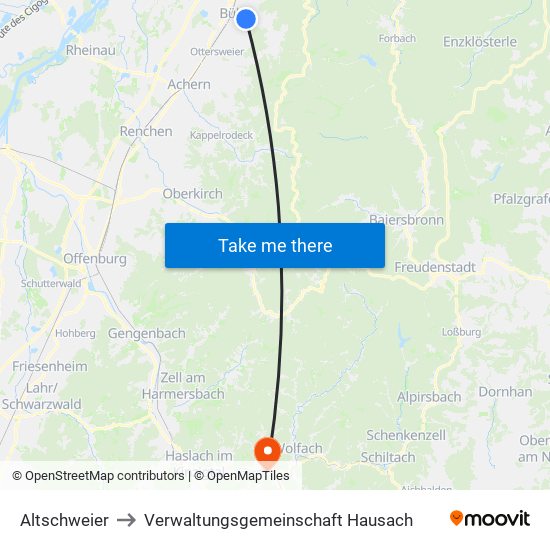 Altschweier to Verwaltungsgemeinschaft Hausach map