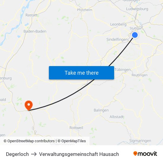 Degerloch to Verwaltungsgemeinschaft Hausach map