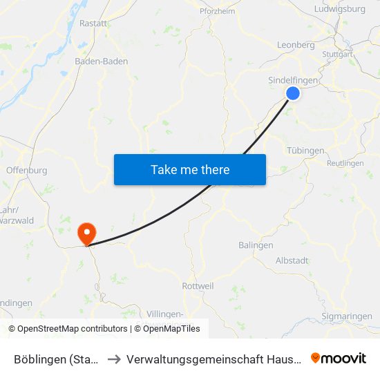 Böblingen (Stadt) to Verwaltungsgemeinschaft Hausach map