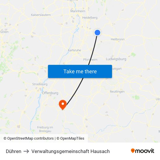 Dühren to Verwaltungsgemeinschaft Hausach map