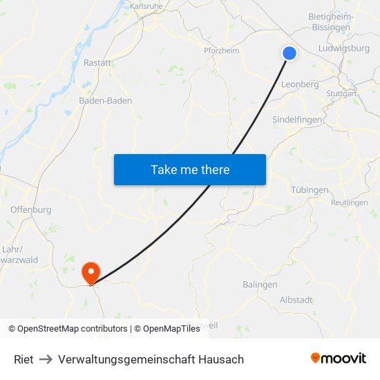 Riet to Verwaltungsgemeinschaft Hausach map