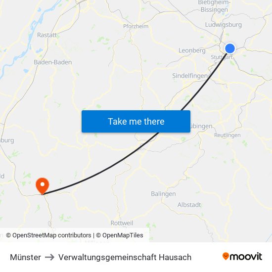 Münster to Verwaltungsgemeinschaft Hausach map