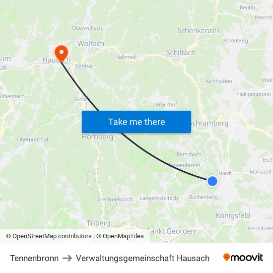 Tennenbronn to Verwaltungsgemeinschaft Hausach map