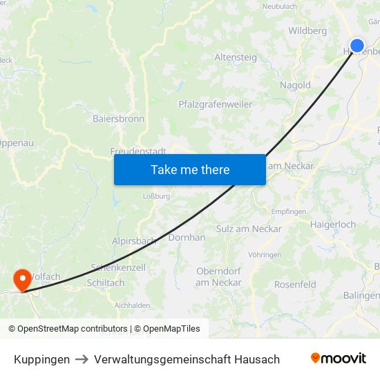 Kuppingen to Verwaltungsgemeinschaft Hausach map