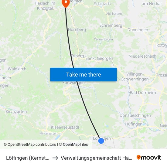 Löffingen (Kernstadt) to Verwaltungsgemeinschaft Hausach map