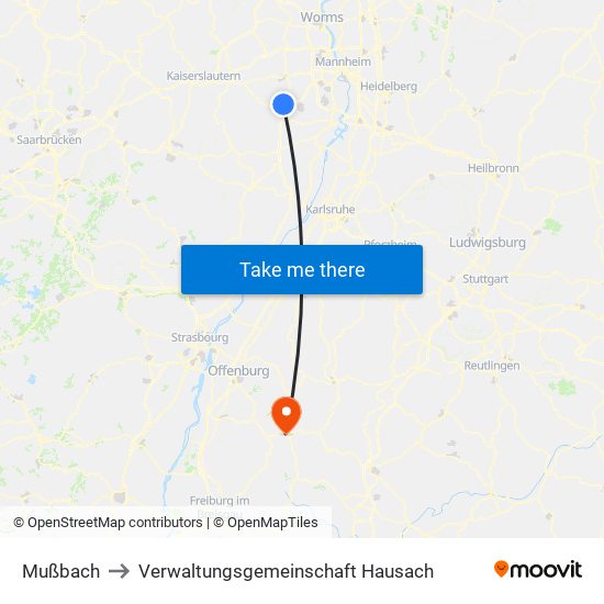 Mußbach to Verwaltungsgemeinschaft Hausach map