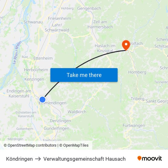 Köndringen to Verwaltungsgemeinschaft Hausach map
