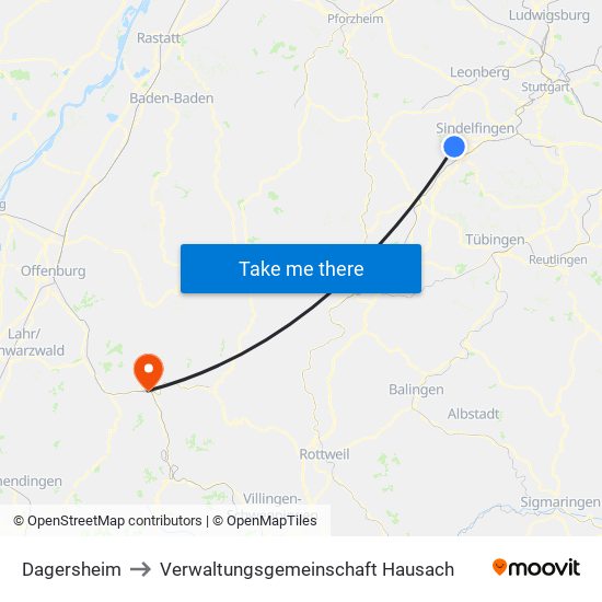 Dagersheim to Verwaltungsgemeinschaft Hausach map