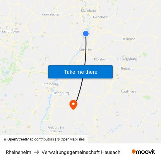 Rheinsheim to Verwaltungsgemeinschaft Hausach map