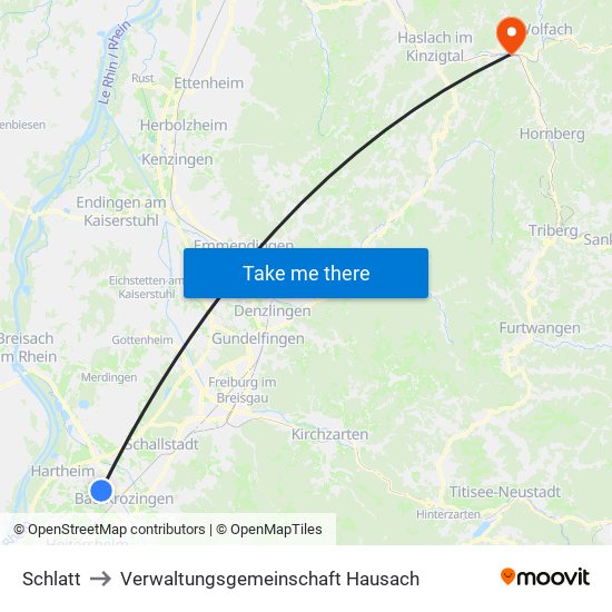 Schlatt to Verwaltungsgemeinschaft Hausach map