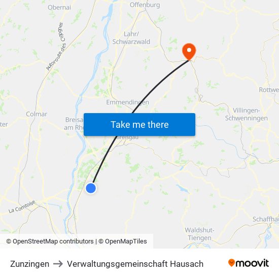 Zunzingen to Verwaltungsgemeinschaft Hausach map