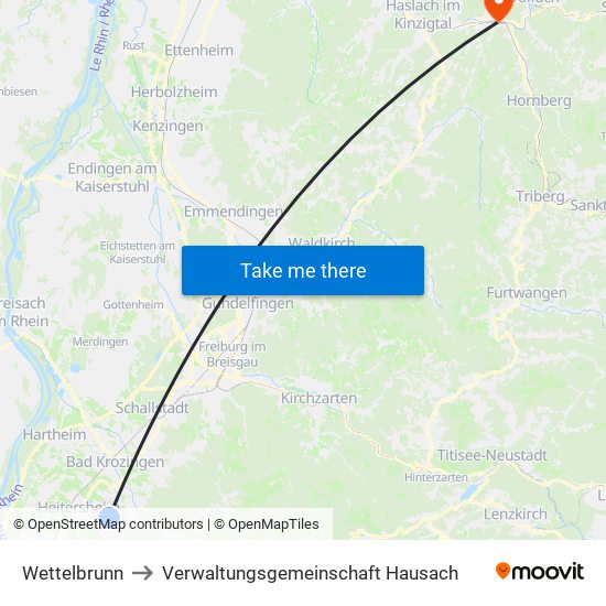 Wettelbrunn to Verwaltungsgemeinschaft Hausach map