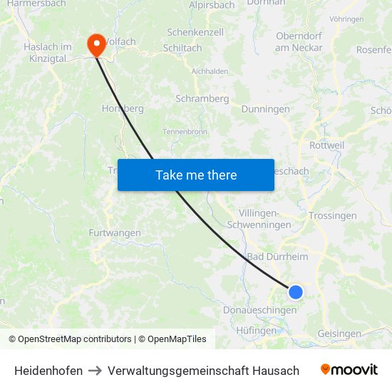 Heidenhofen to Verwaltungsgemeinschaft Hausach map