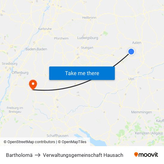 Bartholomä to Verwaltungsgemeinschaft Hausach map