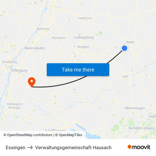 Essingen to Verwaltungsgemeinschaft Hausach map