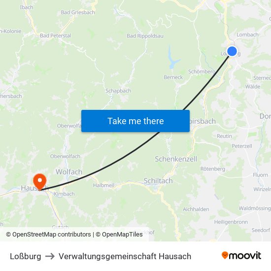 Loßburg to Verwaltungsgemeinschaft Hausach map