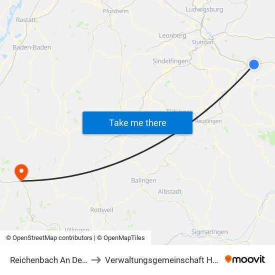 Reichenbach An Der Fils to Verwaltungsgemeinschaft Hausach map