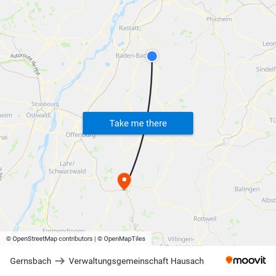 Gernsbach to Verwaltungsgemeinschaft Hausach map
