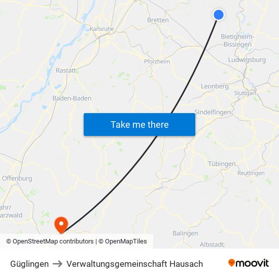 Güglingen to Verwaltungsgemeinschaft Hausach map