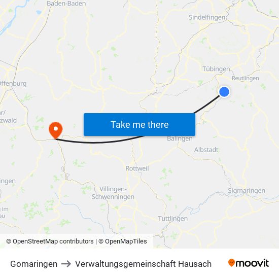 Gomaringen to Verwaltungsgemeinschaft Hausach map