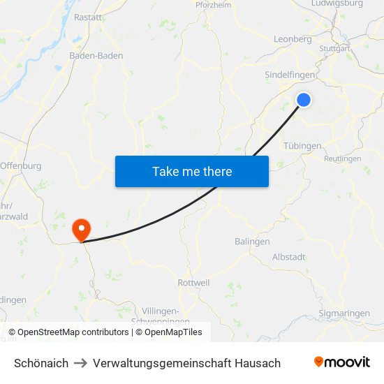 Schönaich to Verwaltungsgemeinschaft Hausach map