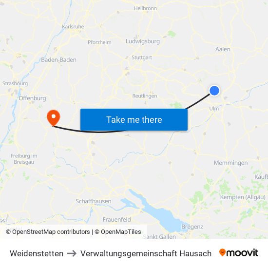 Weidenstetten to Verwaltungsgemeinschaft Hausach map