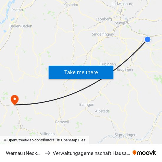 Wernau (Neckar) to Verwaltungsgemeinschaft Hausach map