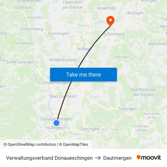 Verwaltungsverband Donaueschingen to Dautmergen map
