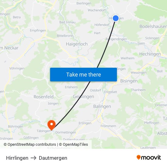 Hirrlingen to Dautmergen map