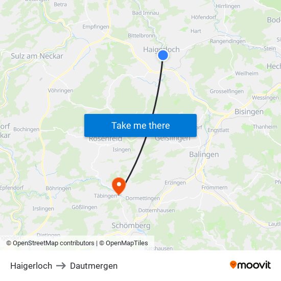 Haigerloch to Dautmergen map