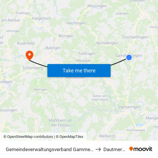 Gemeindeverwaltungsverband Gammertingen to Dautmergen map