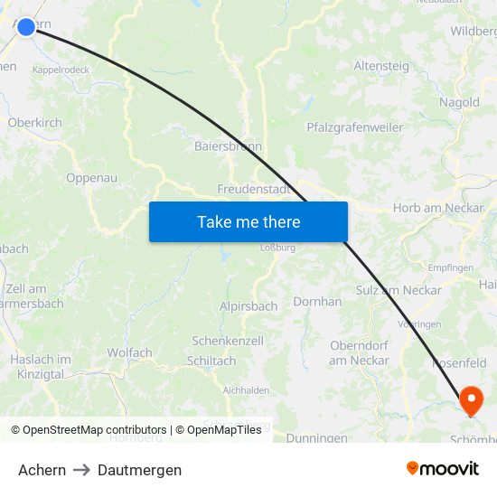 Achern to Dautmergen map