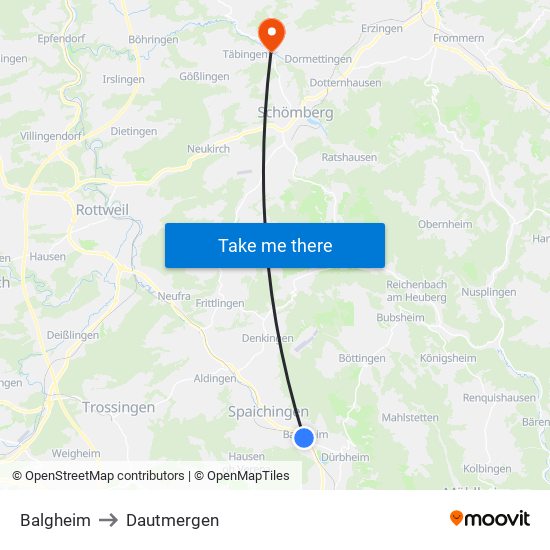 Balgheim to Dautmergen map