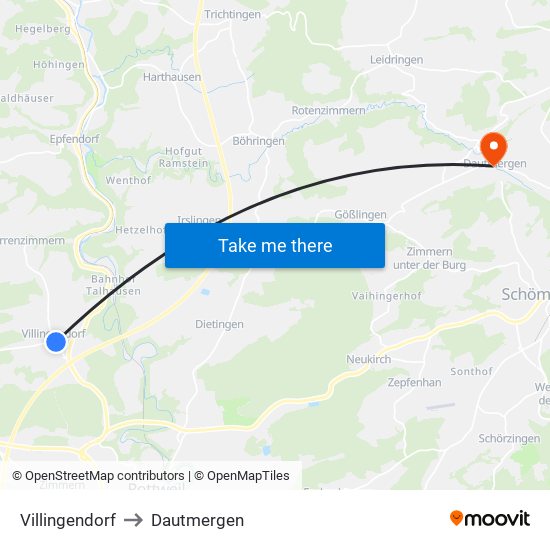 Villingendorf to Dautmergen map