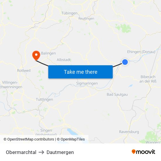 Obermarchtal to Dautmergen map